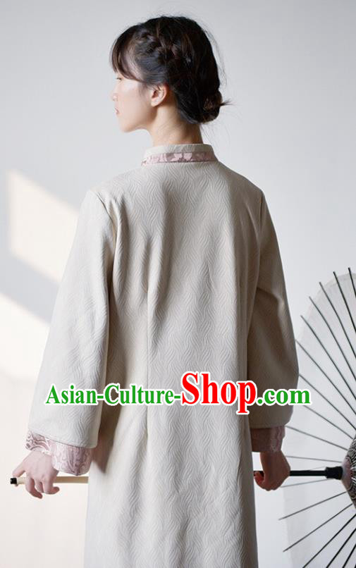 Chinese Traditional Tang Suit Cheongsam Clothing National Beige Suede Qipao Dress