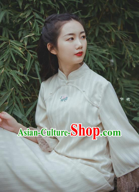 Chinese Traditional Shanghai Young Beauty Cheongsam Clothing National Lace Sleeve Qipao Dress
