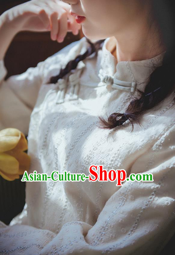 Chinese Traditional White Lace Cheongsam Clothing National Young Woman Qipao Dress