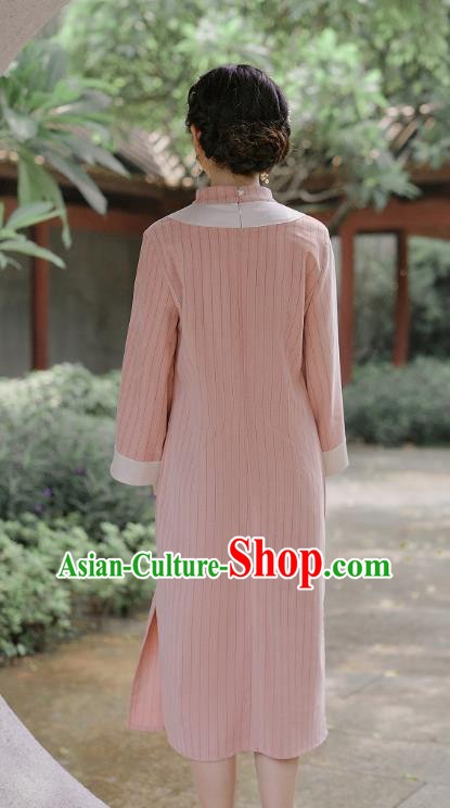 Chinese Traditional Young Lady Wide Sleeve Cheongsam Clothing National Pink Woolen Qipao Dress