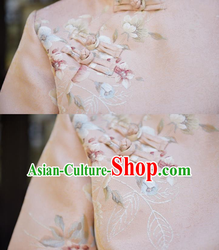 China Classical Cheongsam Upper Outer Garment Traditional Tang Suit Embroidered Beige Jacket