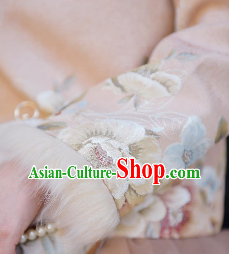 China Classical Cheongsam Upper Outer Garment Traditional Tang Suit Embroidered Beige Jacket