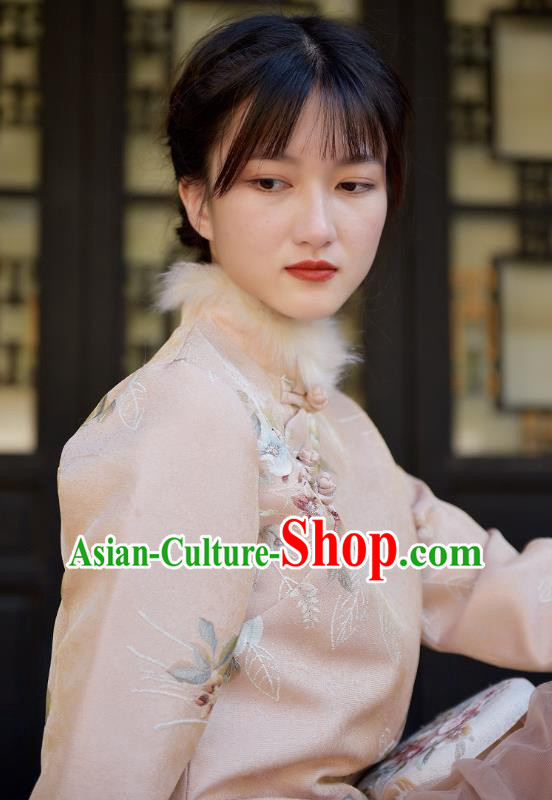 China Classical Cheongsam Upper Outer Garment Traditional Tang Suit Embroidered Beige Jacket