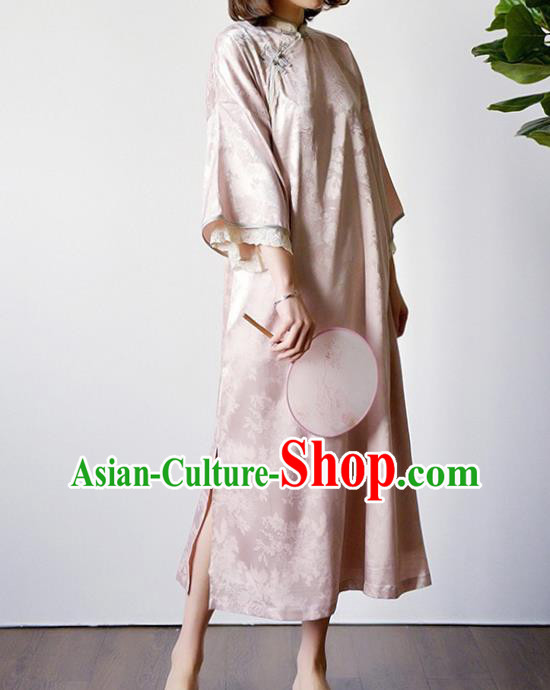 Chinese National Shanghai Beauty Qipao Dress Traditional Clothing Wide Sleeve Pink Cheongsam