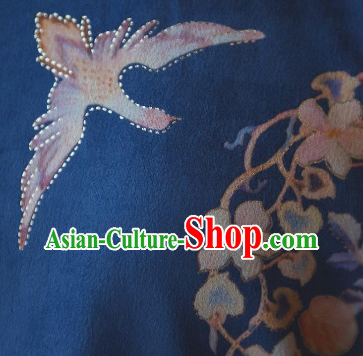 Chinese Traditional Winter Printing Blue Woolen Cheongsam Clothing National Young Lady Sleeveless Qipao Dress