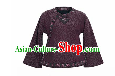 China Tang Suit Outer Garment National Purple Silk Jacket Women Short Coat