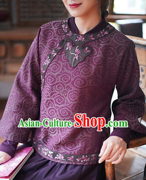 China Tang Suit Outer Garment National Purple Silk Jacket Women Short Coat