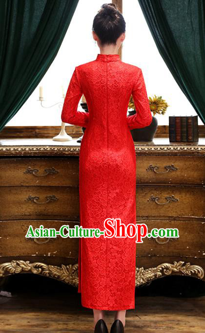 Chinese Classical Wedding Red Lace Qipao Dress Traditional National Costume Bride Cheongsam