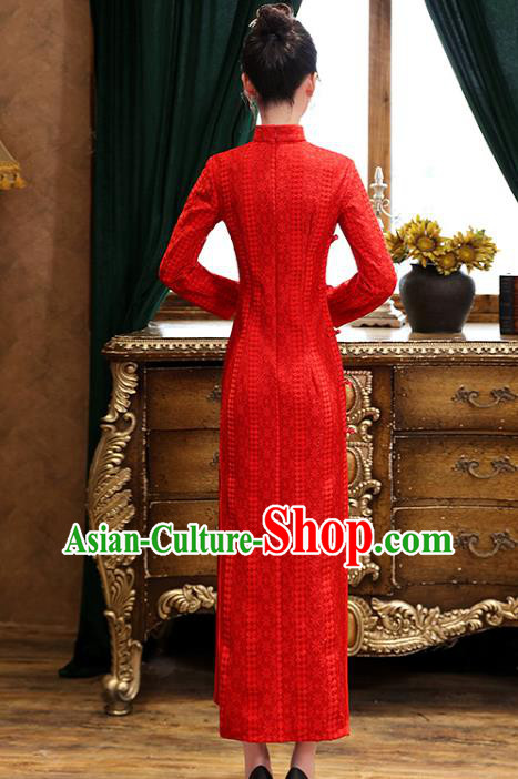 Chinese Bride Red Cheongsam Classical Wedding Qipao Dress Traditional National Toast Costume
