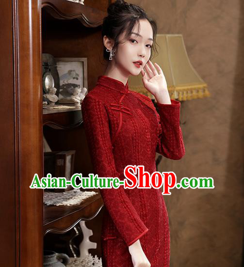 Chinese Classical Wedding Qipao Dress Traditional National Toast Costume Bride Purplish Red Cheongsam