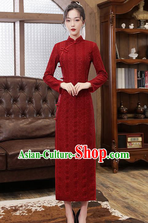 Chinese Classical Wedding Qipao Dress Traditional National Toast Costume Bride Purplish Red Cheongsam