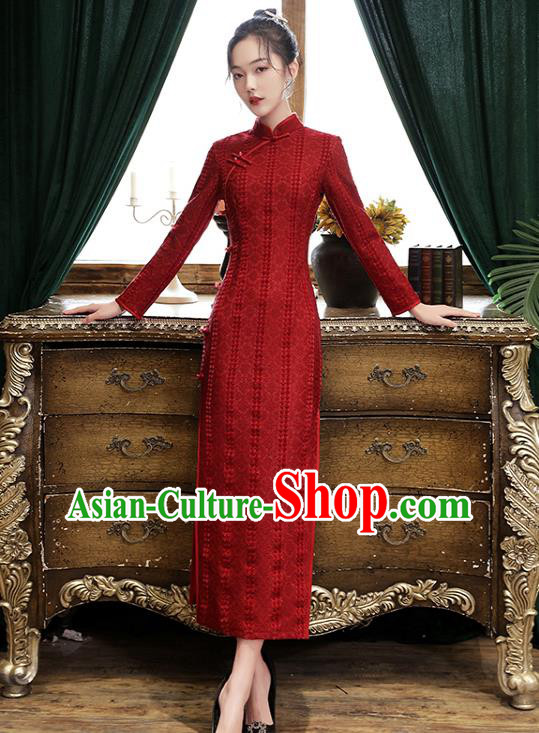 Chinese Classical Wedding Qipao Dress Traditional National Toast Costume Bride Purplish Red Cheongsam