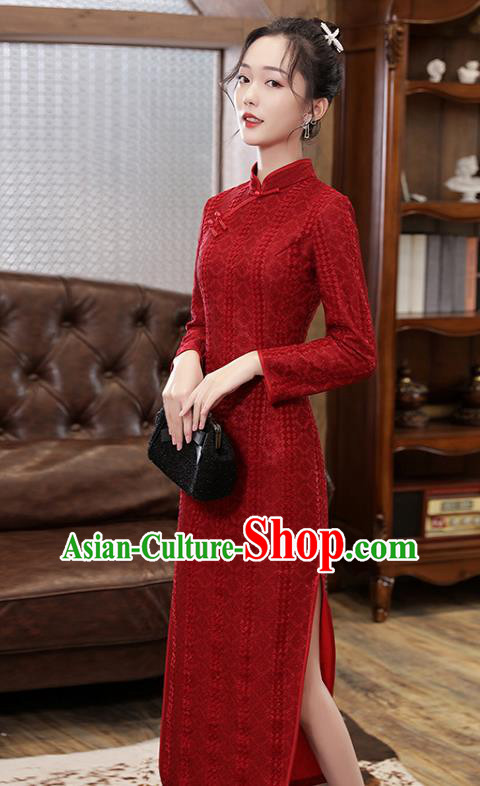 Chinese Classical Wedding Qipao Dress Traditional National Toast Costume Bride Purplish Red Cheongsam