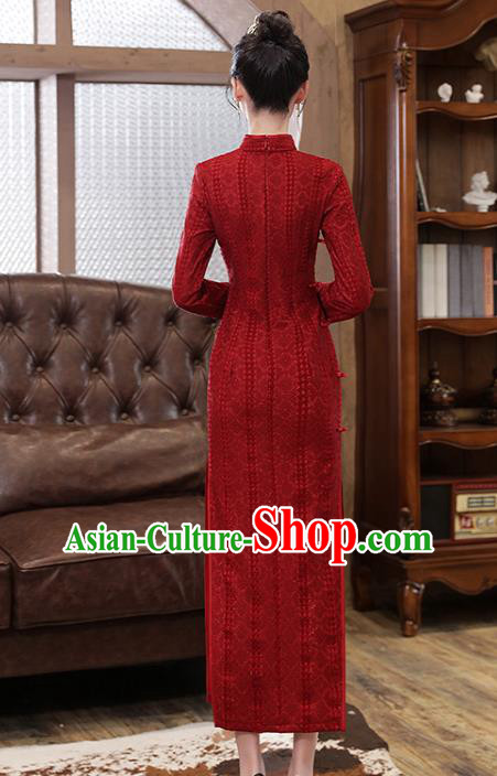 Chinese Classical Wedding Qipao Dress Traditional National Toast Costume Bride Purplish Red Cheongsam