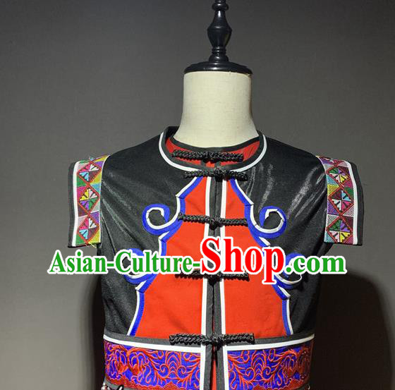 Chinese Zhuang Nationality Dance Costumes Guangxi Ethnic Minority Stage Performance Outfits Clothing and Headwear