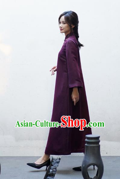 Republic of China Classical Embroidered Qipao Dress National Female Wine Red Silk Cheongsam