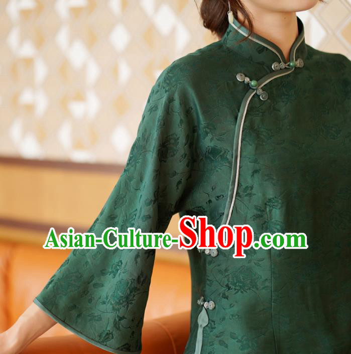 China Tang Suit Top Shirt National Women Clothing Classical Green Silk Blouse