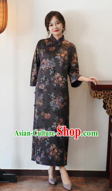 China Classical Purple Silk Cheongsam National Young Women Gambiered Guangdong Gauze Long Qipao Dress