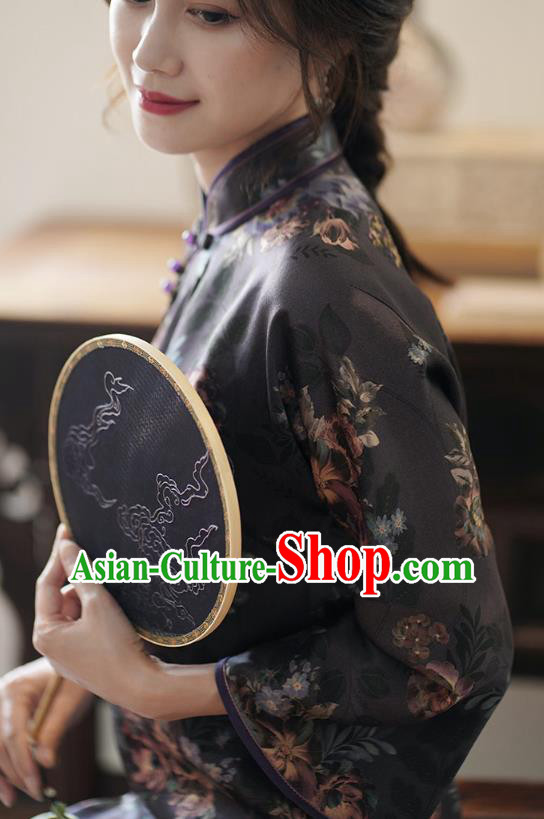 China Classical Purple Silk Cheongsam National Young Women Gambiered Guangdong Gauze Long Qipao Dress