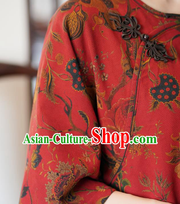 China National Gambiered Guangdong Gauze Long Qipao Classical Red Silk Cheongsam Dress