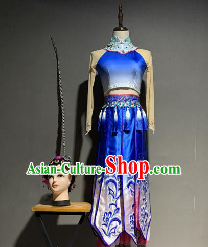 China Traditional Peking Opera Hua Tan Costumes Classical Dance Blue Outfits and Headwear