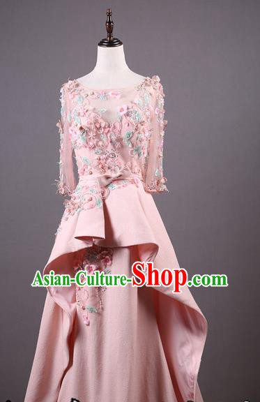 Top Grade Embroidered Pink Full Dress Annual Meeting Catwalks Compere Costume