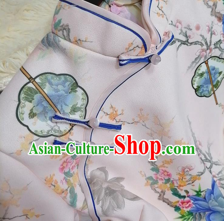 Chinese Classical Printing Blue Mangnolia Qipao Dress Traditional Shanghai Women Cheongsam Clothing