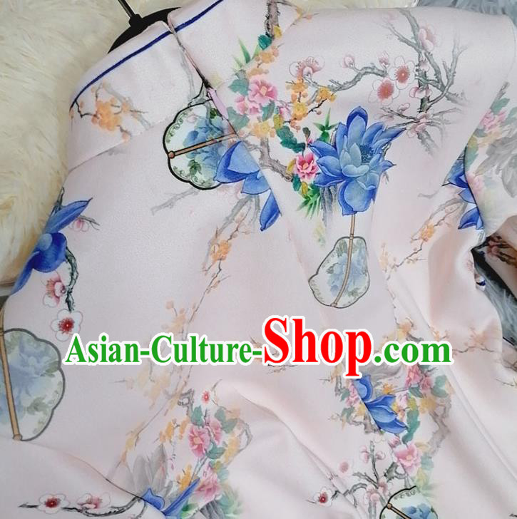 Chinese Classical Printing Blue Mangnolia Qipao Dress Traditional Shanghai Women Cheongsam Clothing
