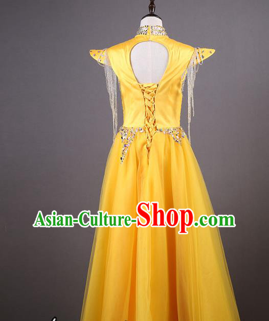 Top Grade Compere Yellow Veil Full Dress Ballroom Dance Catwalks Costume