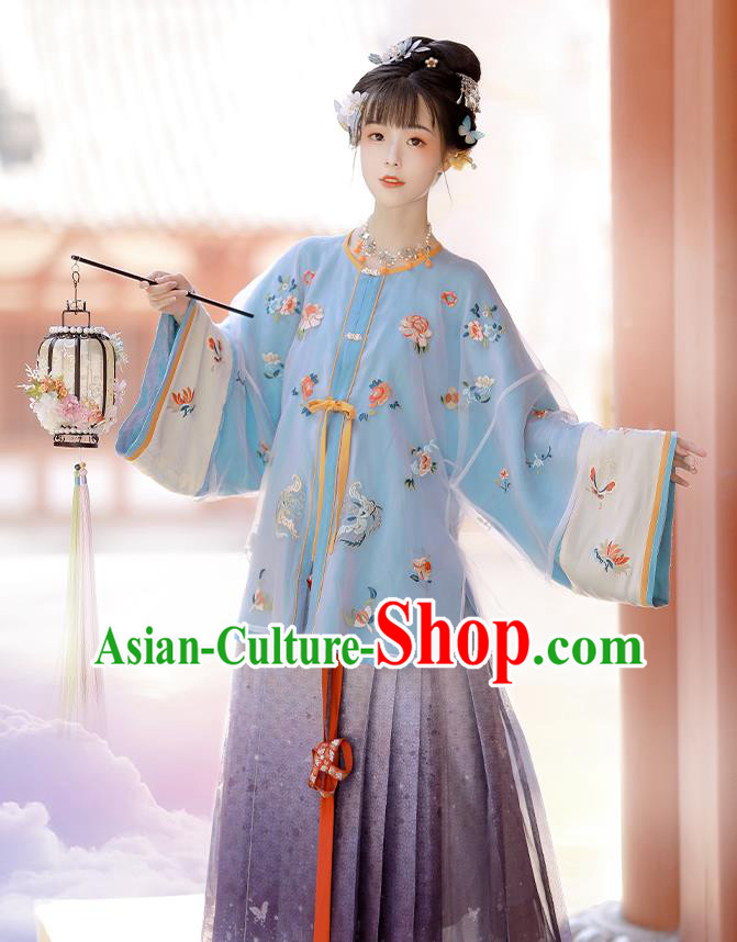 China Ancient Country Woman Embroidered Costumes Traditional Ming Dynasty Village Lady Hanfu Clothing