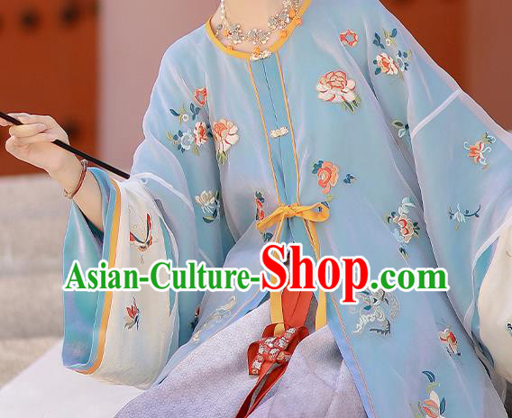 China Ancient Country Woman Embroidered Costumes Traditional Ming Dynasty Village Lady Hanfu Clothing