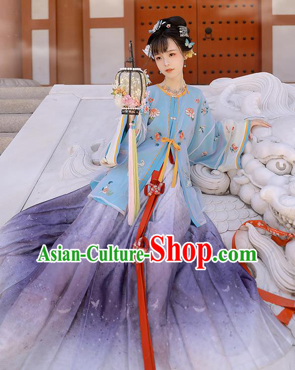 China Ancient Country Woman Embroidered Costumes Traditional Ming Dynasty Village Lady Hanfu Clothing