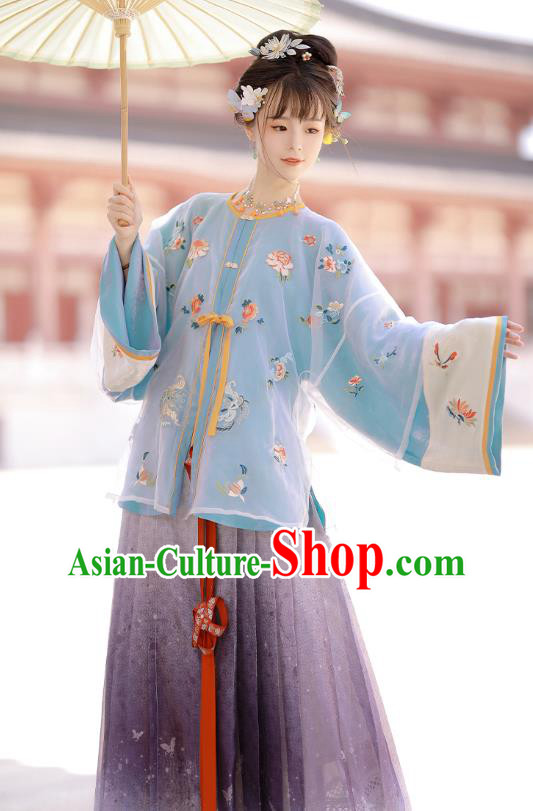 China Ancient Country Woman Embroidered Costumes Traditional Ming Dynasty Village Lady Hanfu Clothing