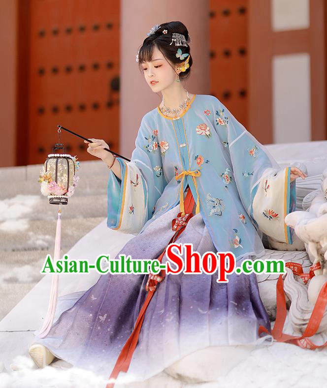 China Ancient Country Woman Embroidered Costumes Traditional Ming Dynasty Village Lady Hanfu Clothing