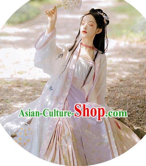 China Ancient Young Beauty Embroidered Costumes Traditional Song Dynasty Country Girl Hanfu Clothing