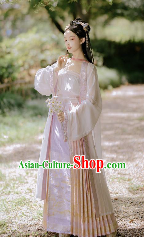 China Ancient Young Beauty Embroidered Costumes Traditional Song Dynasty Country Girl Hanfu Clothing