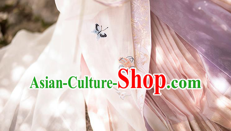China Ancient Young Beauty Embroidered Costumes Traditional Song Dynasty Country Girl Hanfu Clothing