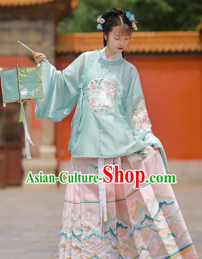 China Ancient Patrician Lady Hanfu Clothing Traditional Ming Dynasty Palace Beauty Embroidered Costumes Complete Set