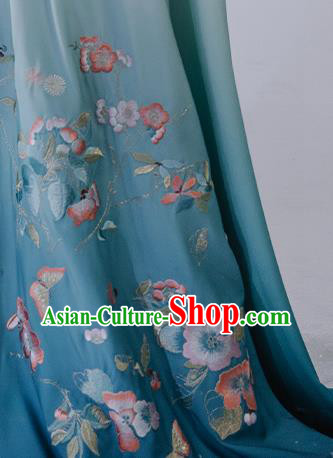 China Ancient Noble Infanta Cape Clothing Traditional Ming Dynasty Princess Embroidered Blue Silk Cloak