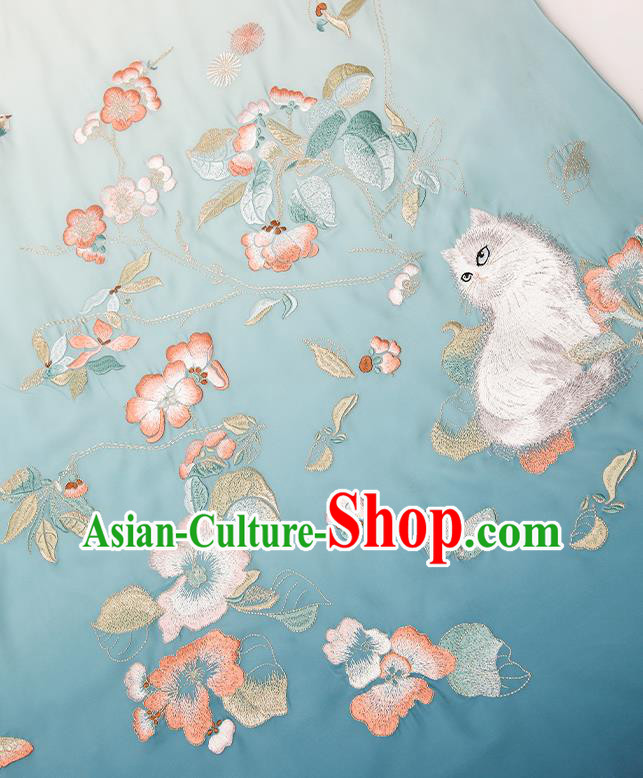 China Ancient Noble Infanta Cape Clothing Traditional Ming Dynasty Princess Embroidered Blue Silk Cloak