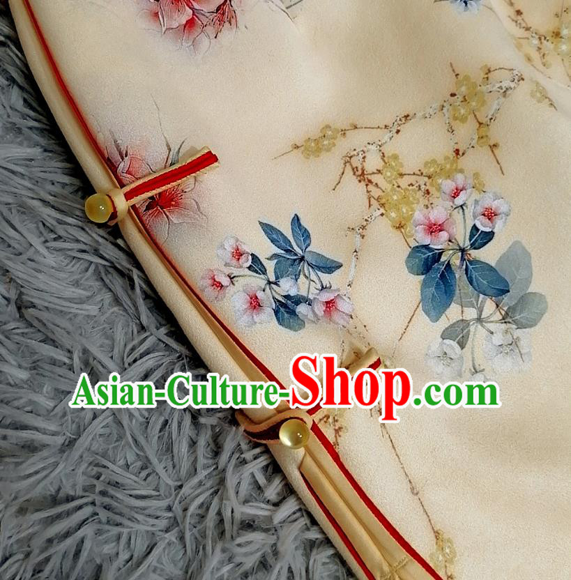 Chinese Classical Printing Peach Blossom Qipao Dress Traditional Shanghai Women Light Yellow Cheongsam