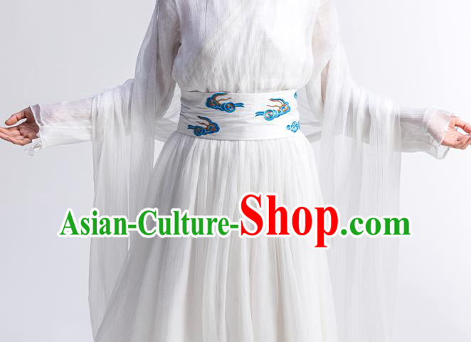Chinese Traditional Zen Clothing Classical Dance Costume National White Chiffon Qipao Dress