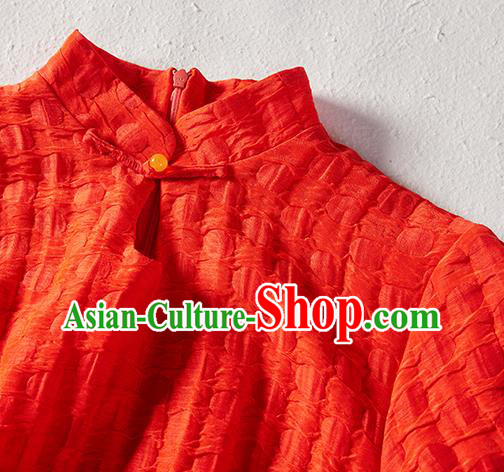 Chinese Traditional Zen Cheongsam Clothing Classical Dance Costume National Red Flax Qipao Dress