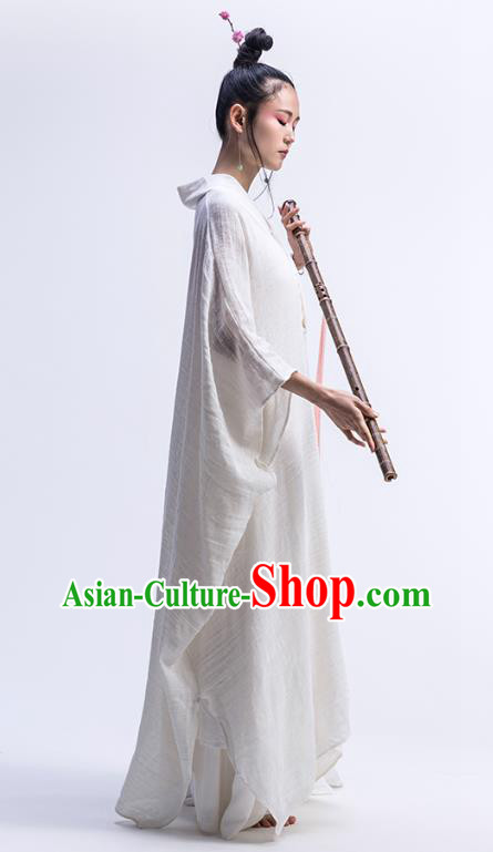 Chinese Traditional Martial Arts Clothing Classical Dance Costume National White Flax Dress