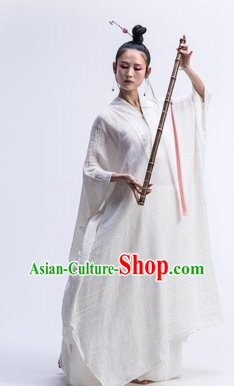 Chinese Traditional Martial Arts Clothing Classical Dance Costume National White Flax Dress