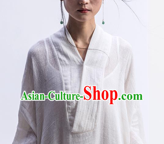 Chinese Traditional Martial Arts Clothing Classical Dance Costume National White Flax Dress