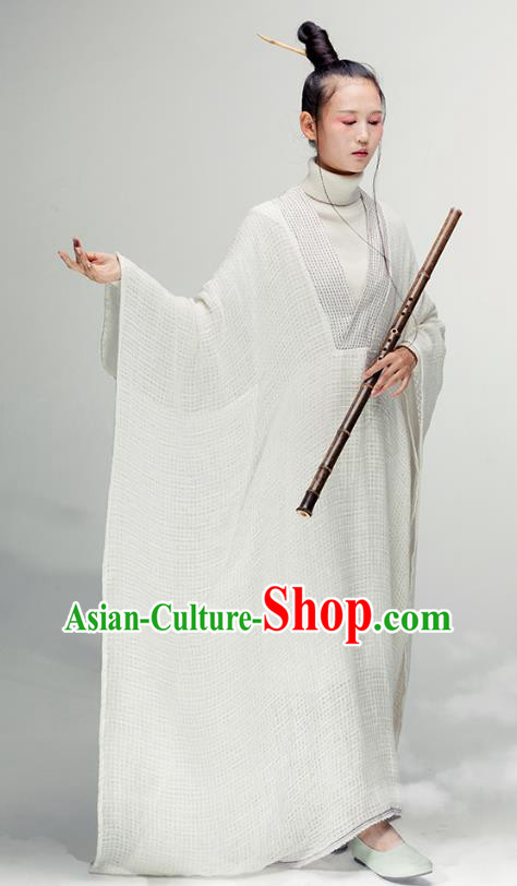 Chinese Martial Arts Costume National Tai Chi White Flax Dress Traditional Zen Clothing