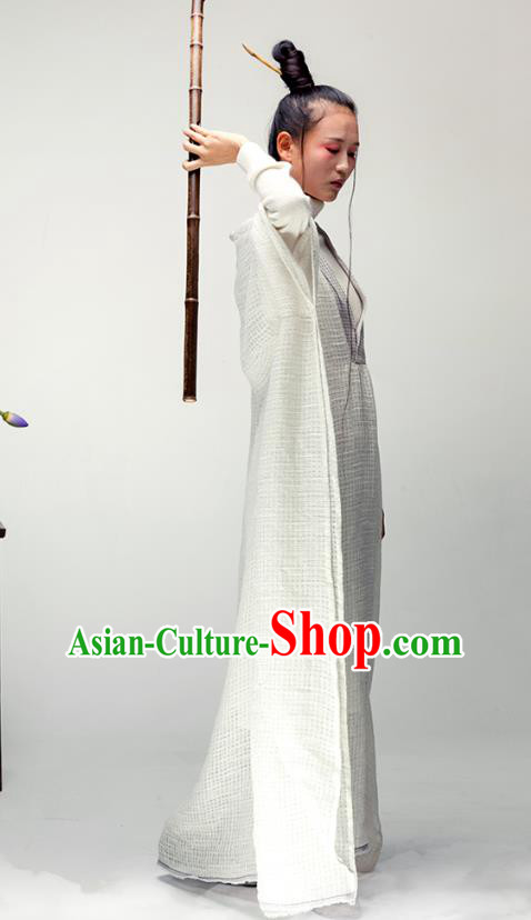 Chinese Martial Arts Costume National Tai Chi White Flax Dress Traditional Zen Clothing