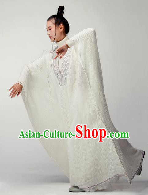 Chinese Martial Arts Costume National Tai Chi White Flax Dress Traditional Zen Clothing