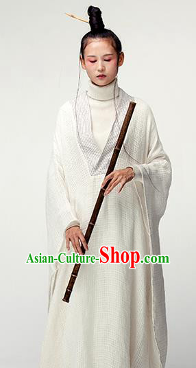 Chinese Martial Arts Costume National Tai Chi White Flax Dress Traditional Zen Clothing